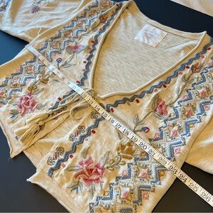 Karyn SEO Embroidered Beige kimono Cardigan Sweater, asymmetric oversized size S